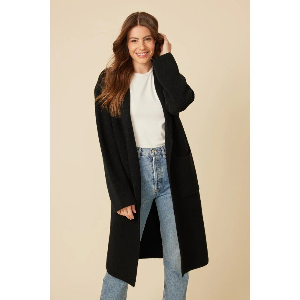 Merle VTG 100% Wool Double Breasted Coatigan Lightweight Overcoat Black sz S